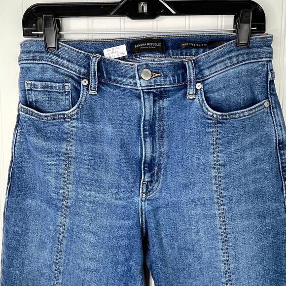 Banana Republic High Rise Straight Leg Jeans Unique Denim Front Seam Ankle Slit - Picture 6 of 9